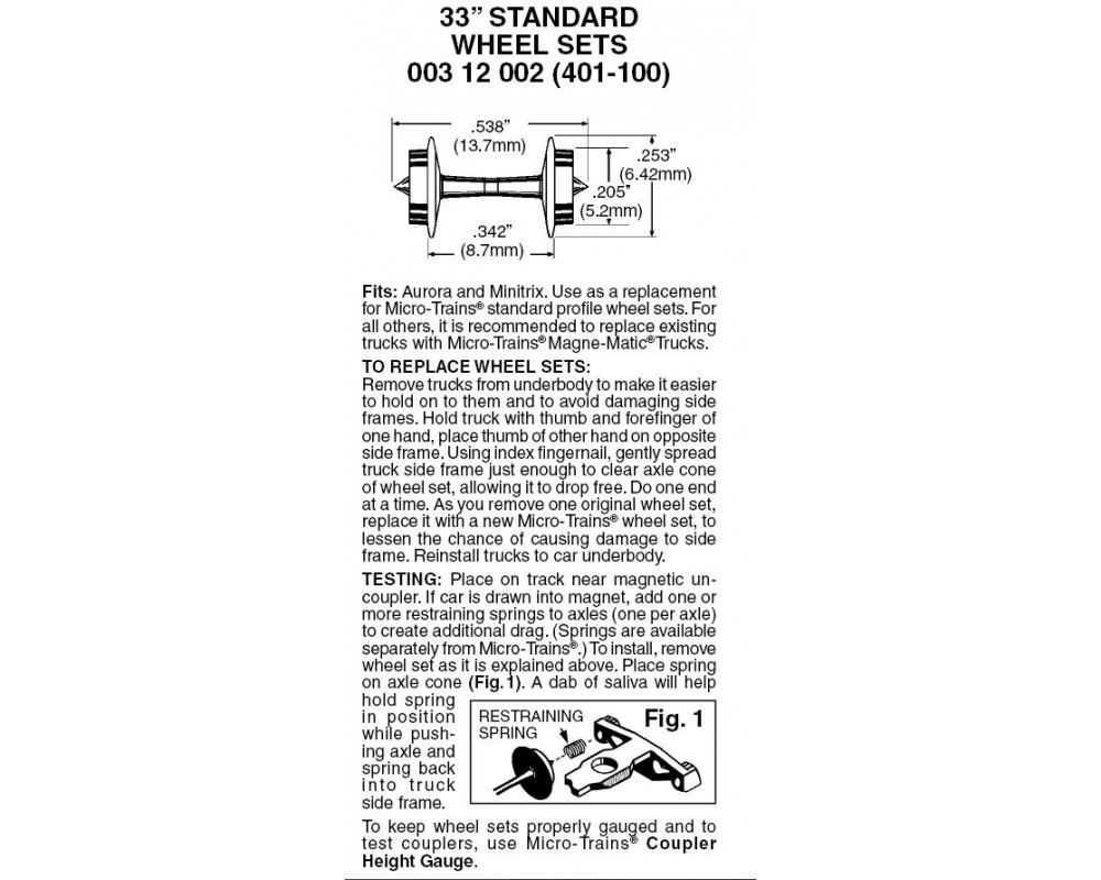 MTL Std 33'' Wheel Sets (low profile), 100 axles