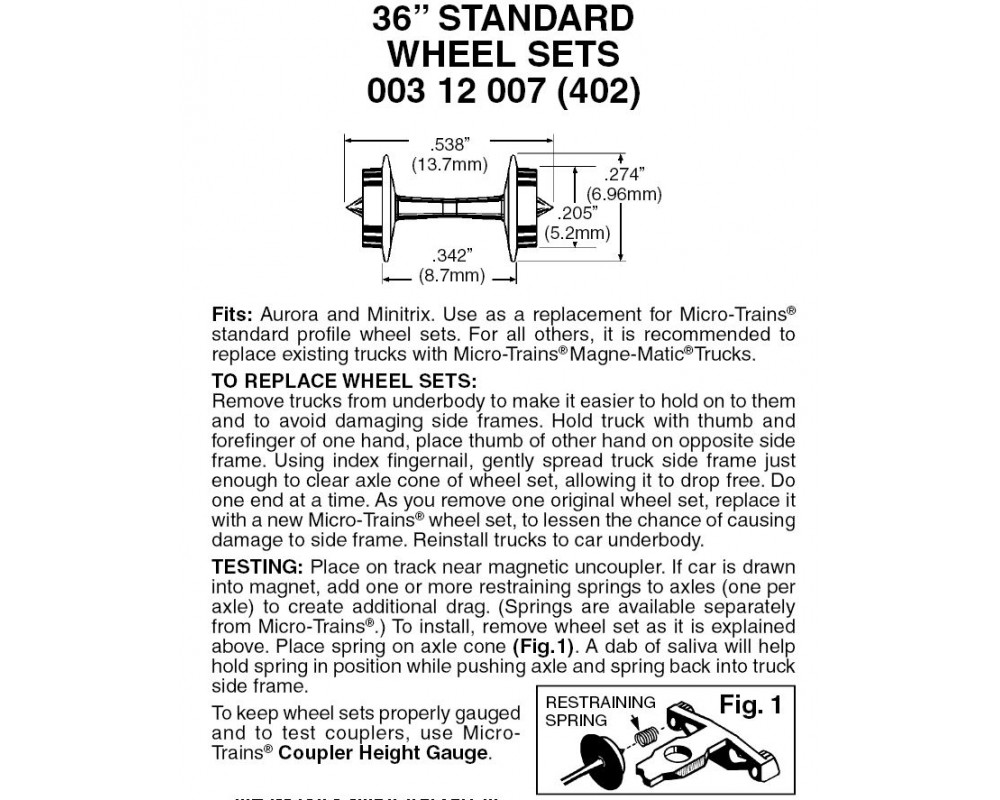 36" Standard Wheel Sets 48 axles (402)