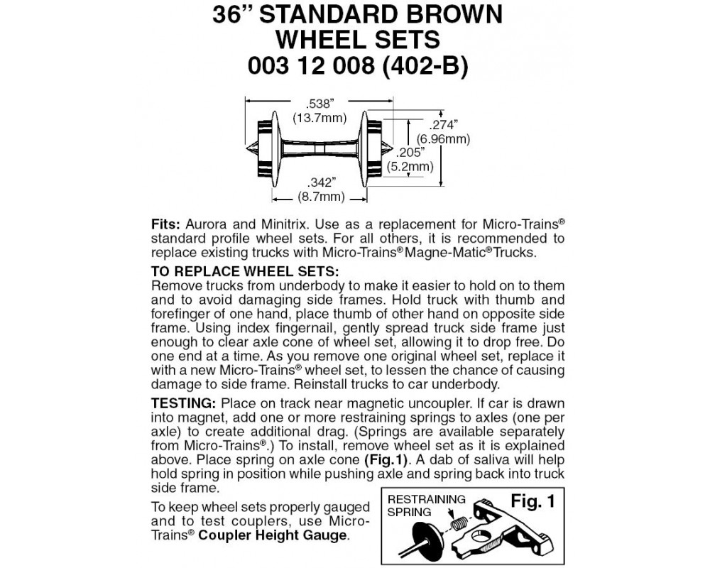 MTL Std 36'' Wheel Sets (low profile), BROWN 48 axles