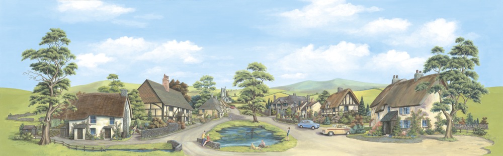 Bakgrund, by med damm