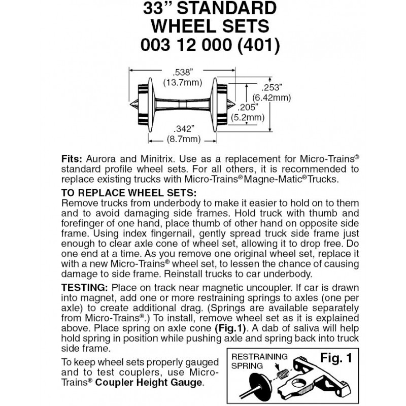 33" Standard Wheel Sets 48 axles (401)