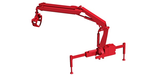 Hiab X-HIPRO 232-E3 kran med pallgaffel, röd