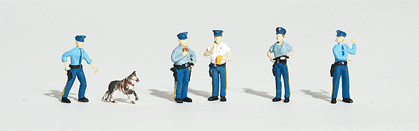 5 Officers, 1 Police dog - H0 scale