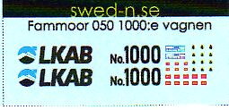 LKAB vagn Fammoor 050, '1000:e vagnen', dekalark N-skala