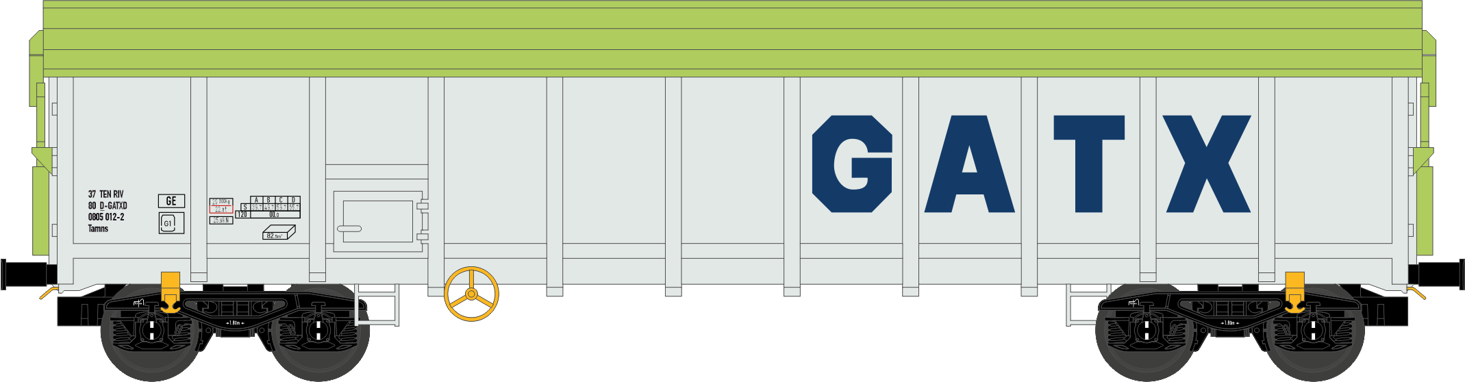 Godsvagn m skjuttak Tamns 'GATX', grå/grön