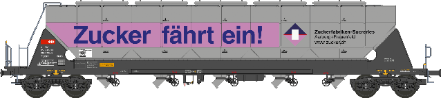Spannmålsvagn Tagnpps 96,5m³, m. reklam, rosa, SBB, AC