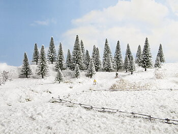 Granar, 10st snöiga, 5-14cm, H0