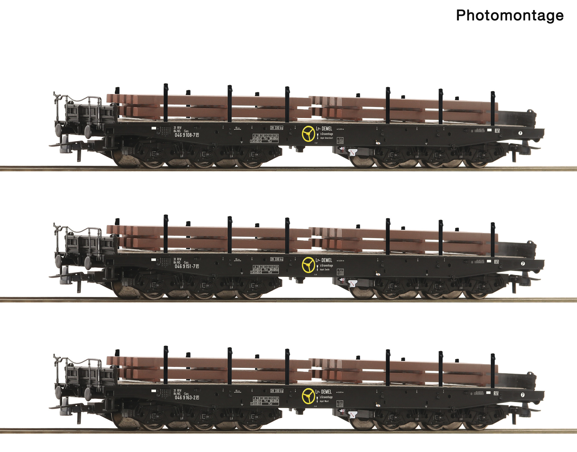 3 piece set: Heavy-duty flat wagons, NS