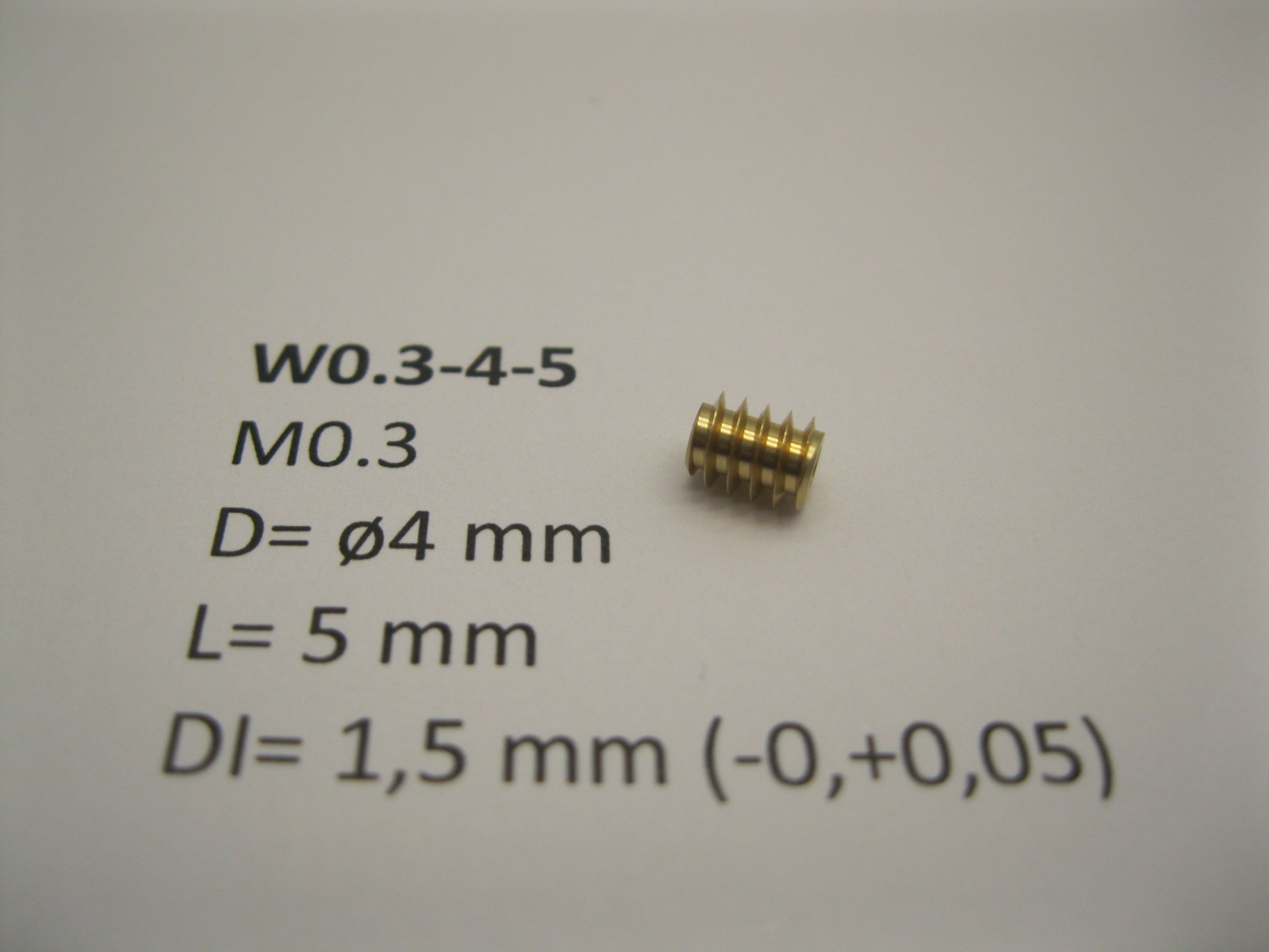 Worm gear M0.3 D=ø4 L=5 DI=1.5 mm