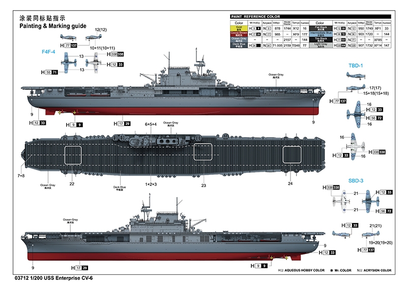 USS Enterprise CV-6 L:125cm 1/200 - 3