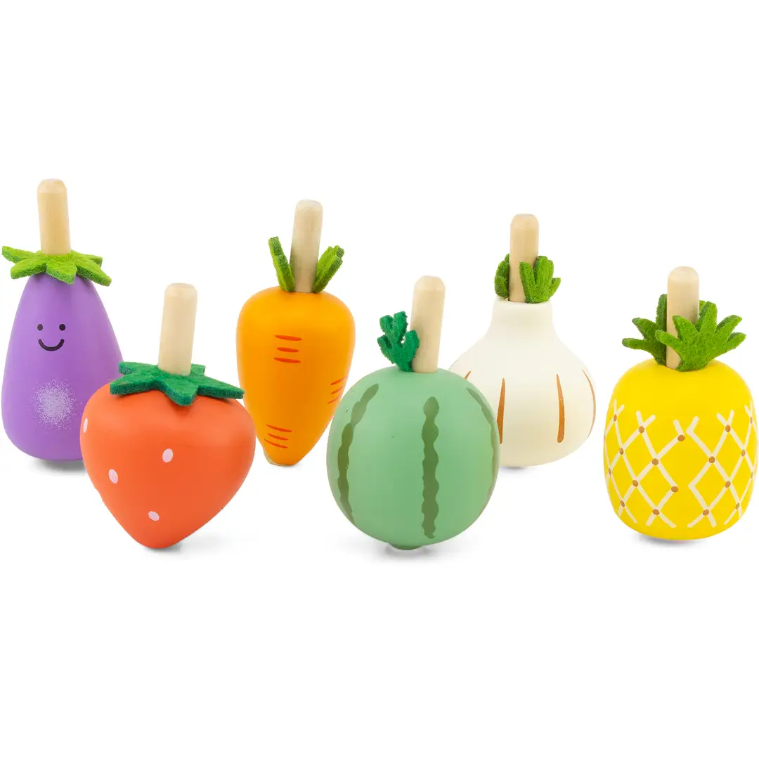 Ulysse Couleurs d'Enfance Spinning Top  i trä Melon -  hållbar träleksak som utvecklar finmotoriken - 2