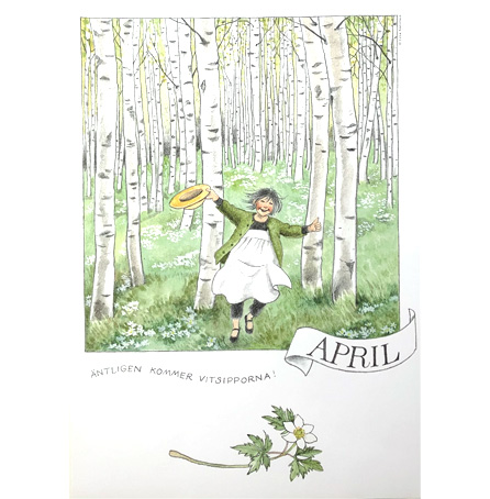 Månadsbild A4  - April från Linneas Årsbok
