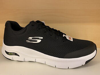 Herr-Skechers "ArchFit" uppbygd i hålfoten. Svart med vit sula.