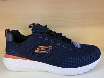 Skechers Herrsko. Navy/Orange med Memory Foam innersula, Air Cooled. Snörning.