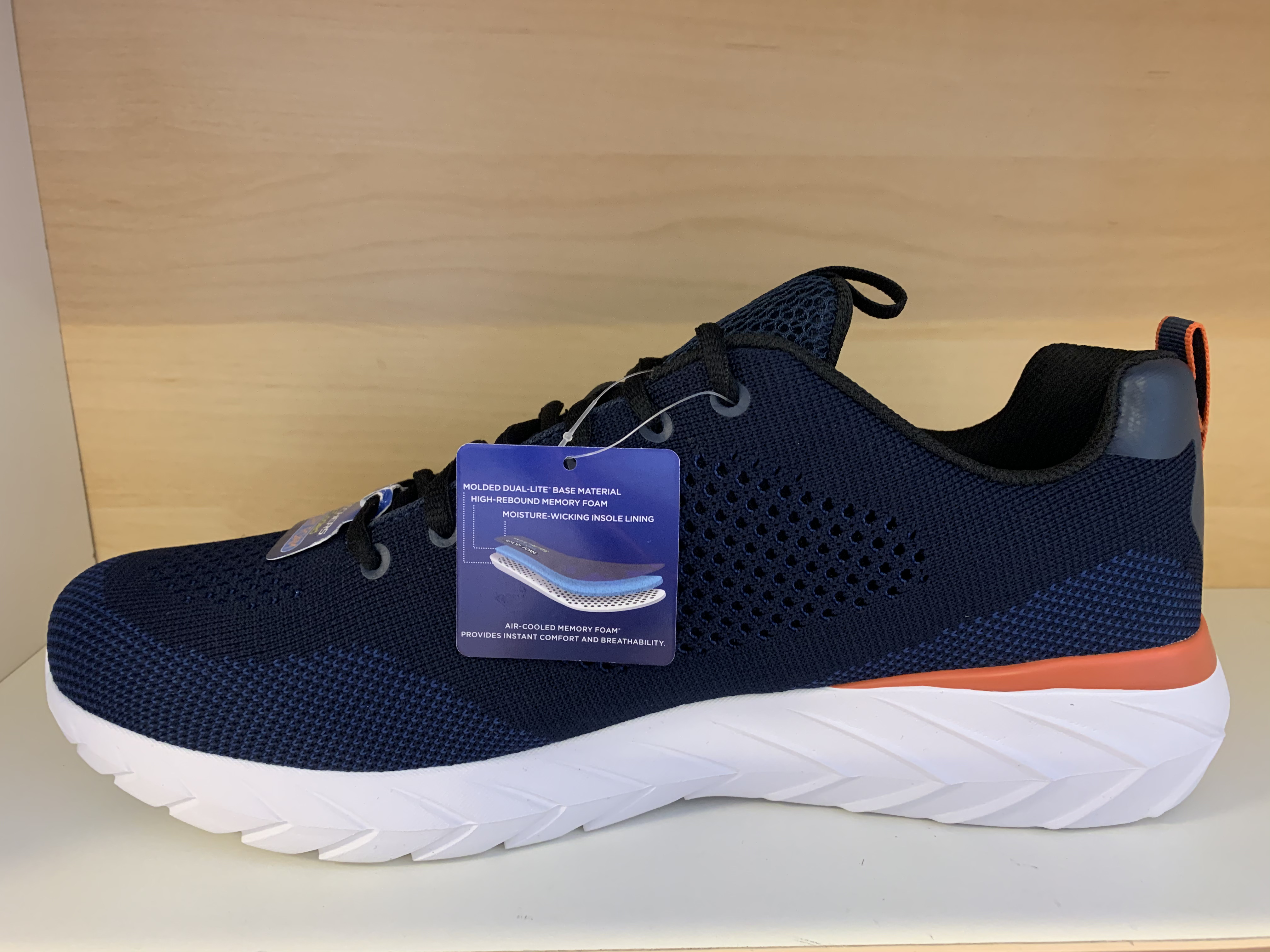 Skechers Herrsko. Navy/Orange med Memory Foam innersula, Air Cooled. Snörning. - 3