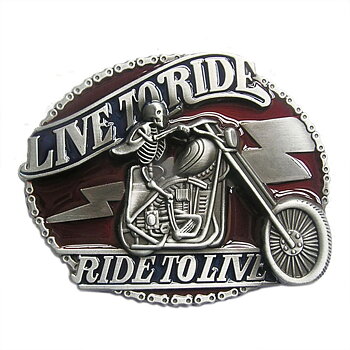 Live To Ride Skull Motorcycle Red Biker Buckle. (9x7cm)
