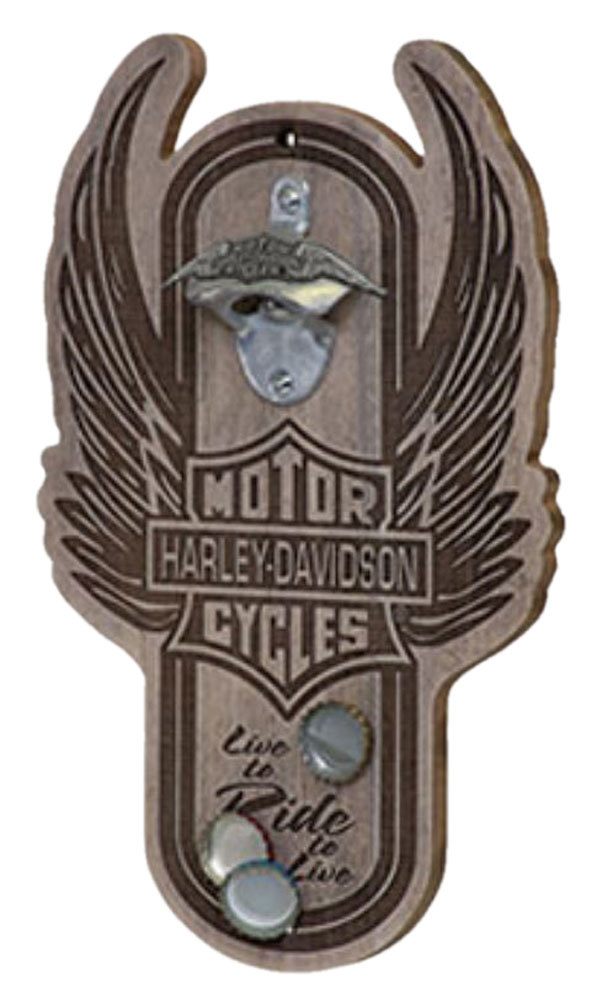 Harley Davidson®Winged Bar &amp; Shield Magnetic Wooden Bottle Opener Beer Opener. - 2