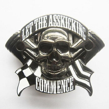 Skull Let The Asskicking Buckle Enamel Incl. Lighter (10,5x8 cm)