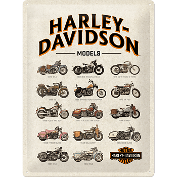 Harley Davidson Motorcykel modeller Metallskylt. (30x40cm)