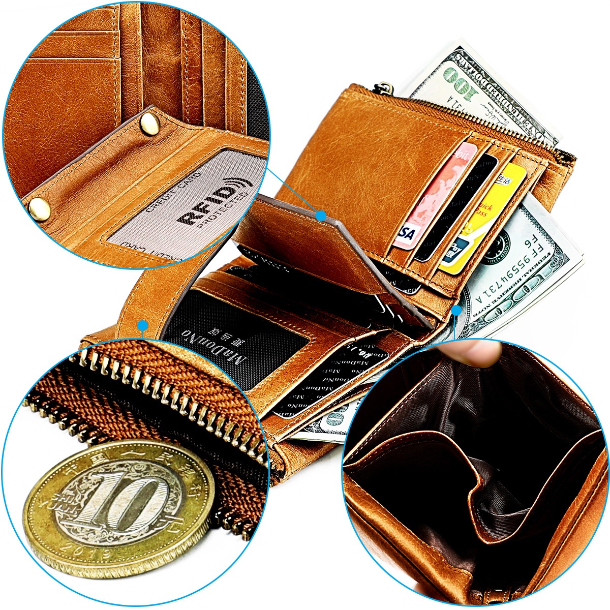 Short Wallet Men Genuine Cow Leather Casual Multifunction Card Holder Coin Bag. - 3