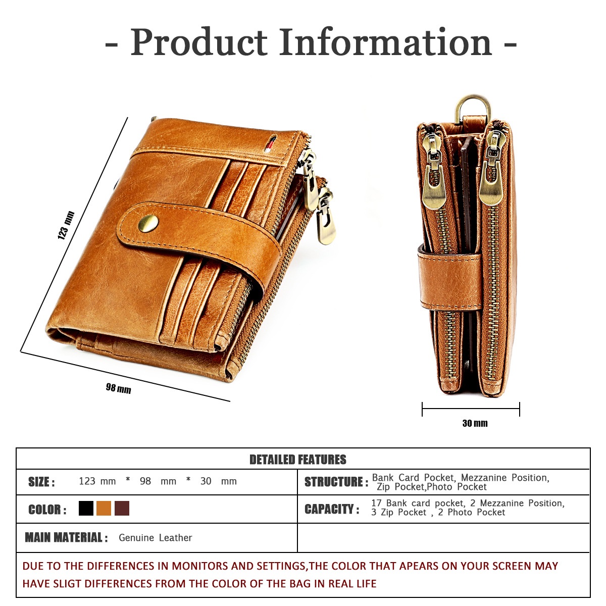 Short Wallet Men Genuine Cow Leather Casual Multifunction Card Holder Coin Bag. - 7