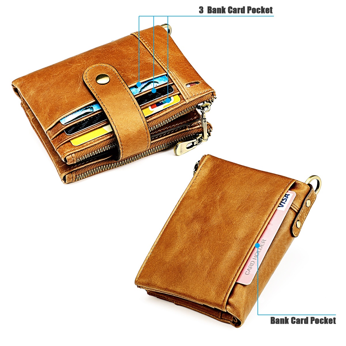 Short Wallet Men Genuine Cow Leather Casual Multifunction Card Holder Coin Bag. - 6