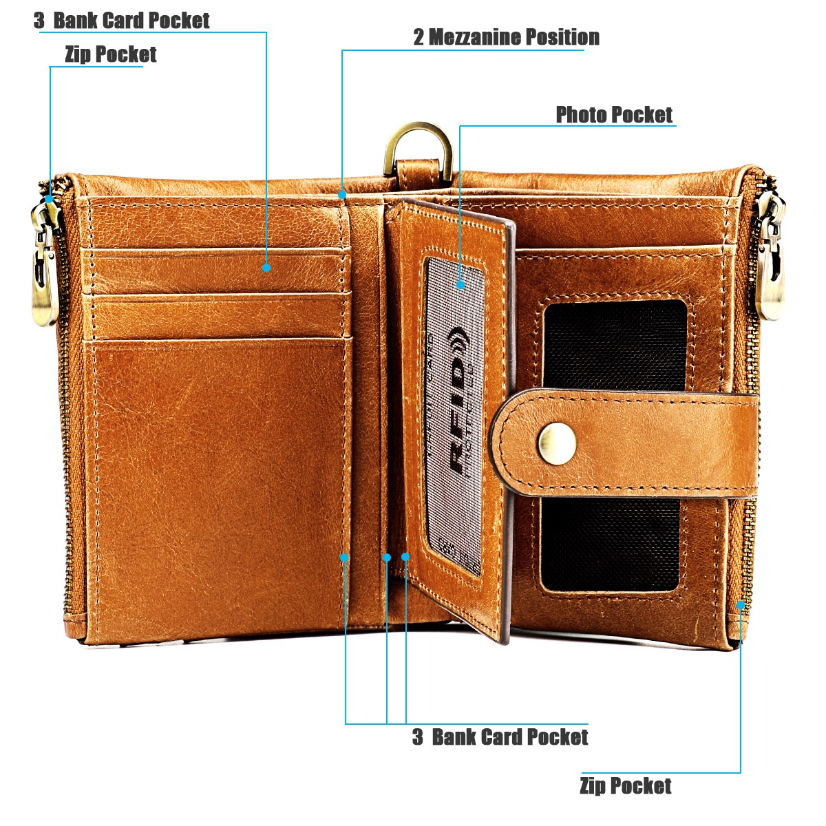 Short Wallet Men Genuine Cow Leather Casual Multifunction Card Holder Coin Bag. - 12