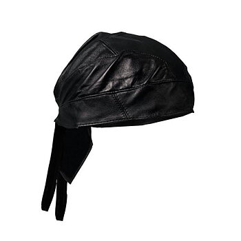 Biker Heavy Black Leather Head Wrap Bandana Cap ...