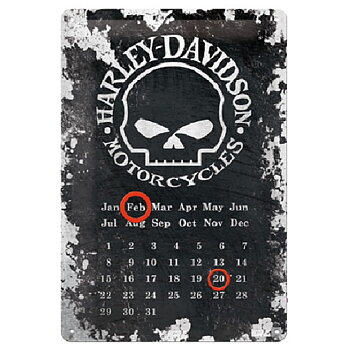 Harley Davidson Motorcycles Totenkopf-Kalender. Metallplatte