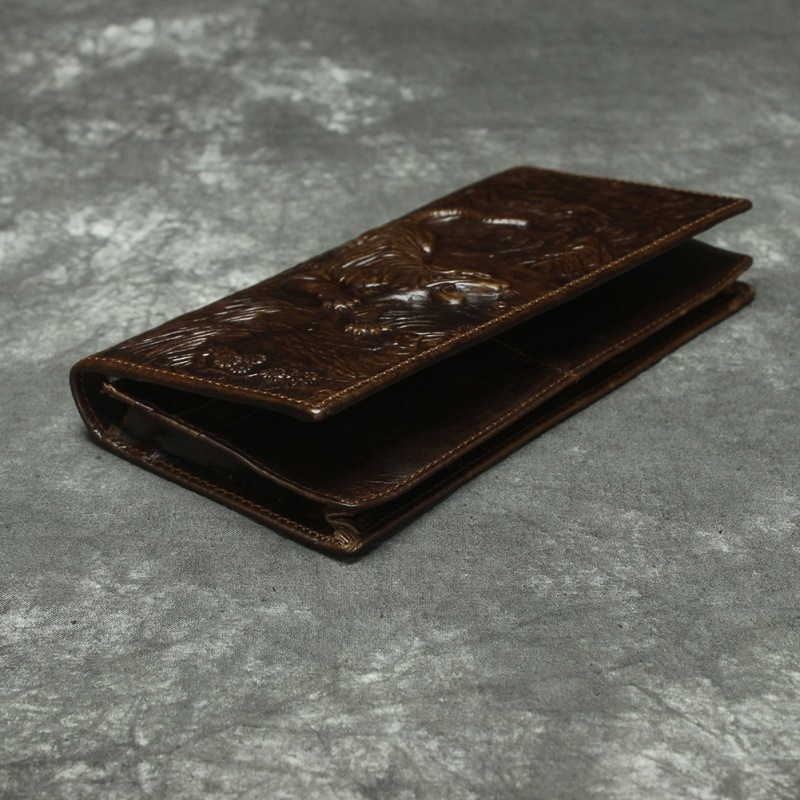 Vintage Dragon Long Wallet Purse Horse Leather Man With Chain - 4
