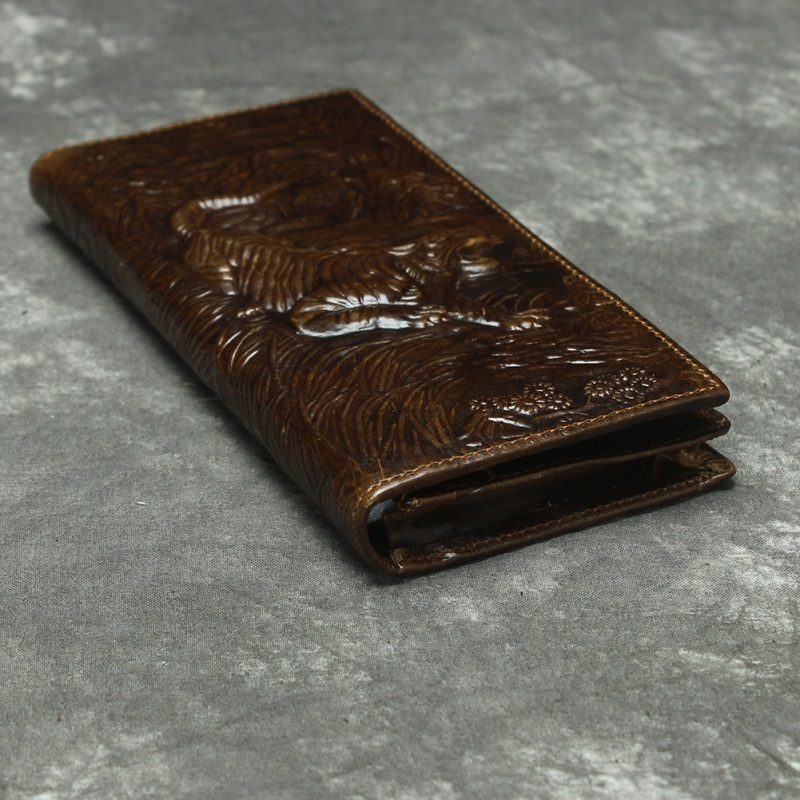 Vintage Dragon Long Wallet Purse Horse Leather Man With Chain - 5