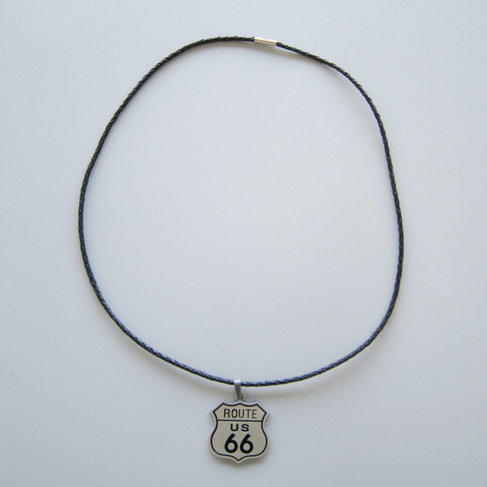 Necklace Route 66 With braided leather chain. - 2