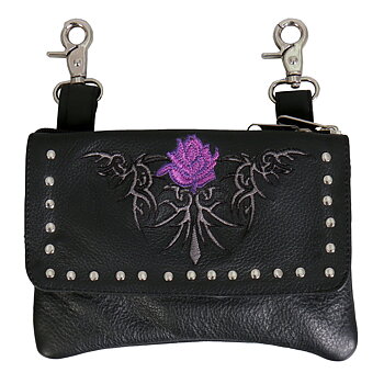 Embroidered Clip Pouch Purse With Tribal Rose.
