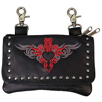 Embroidered Clip Pouch Purse With Reflective Heart.