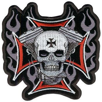 Kors motor og hodeskalle Big Patch broderimerke (27,5x27,5 cm)