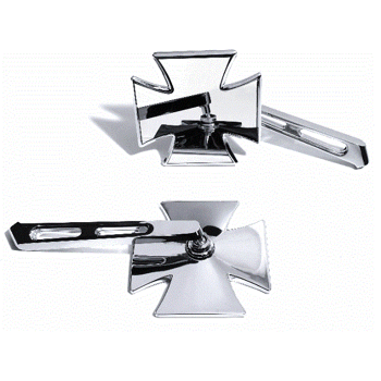 Hochglanzverchromter Iron Cross Spiegelsatz mit Aluminiumarm - Universal für Custombikes