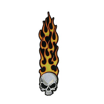 Broderimerke med lang flammende hodeskalle (12,5x3,5 cm)