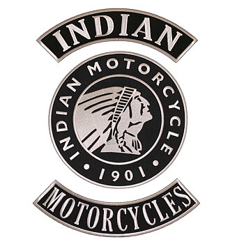 Indian Motorcycle Big 3-Pice Backpatch broderimerke (øverst 26x7, nederst 30x7, midten 26 cm)