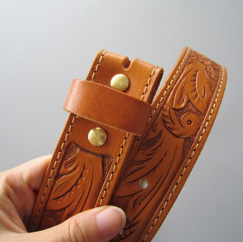 Leatherbelt Western Flowers Hand Crafted Light Coffee. 