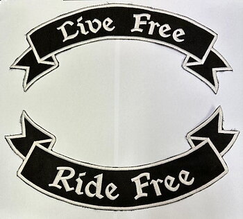 Live Free Ride Free-broderimerke (30x5 cm høyt)