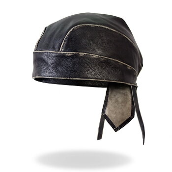 Rubbed Off Black Leather Headwrap Bandana Cap.