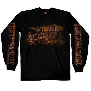 Cool Biker For Life Long Sleeve Black T-Shirt.