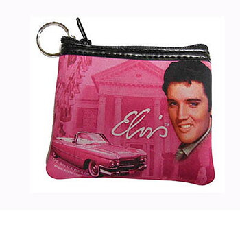 Elvis Presley Schlüsselanhänger Münze Geldbeutel Rosa w/Gitarre.