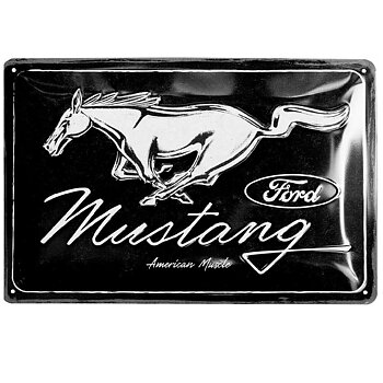 Ford Mustang Horse Logo Black Vintage nostalgi Metallskylt. (20x30)