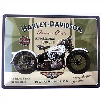 Harley Davidson American Classic Knucklehead 1936 61 E. Metallskylt. (30X40cm)