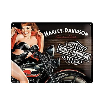 Harley Davidson Biker Babe Red. Metallskylt. (30x40cm)