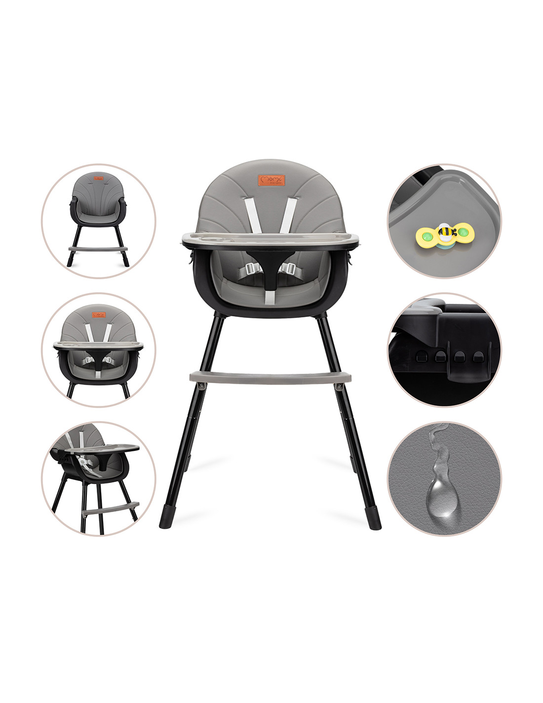 Barnmatstol Momi Flovi Black 2i1 - 9