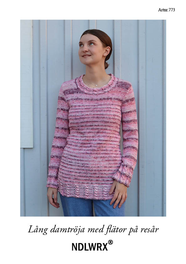 Mönster. Lång damtröja med flätor på resåren. (773)