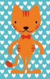 Card case Orange cat with hearts