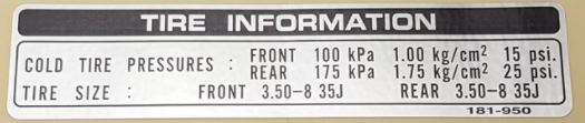 Decal chain guard "Tire information"